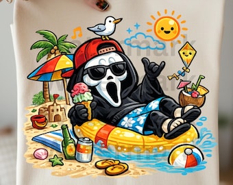 Summerween Geist PNG | Lustiges Sommer-Geist Design | Strandgeist PNG | Gruselige Sommer Urlaub Shirt Grafik Png für Becher Tote Strand Tasche Png