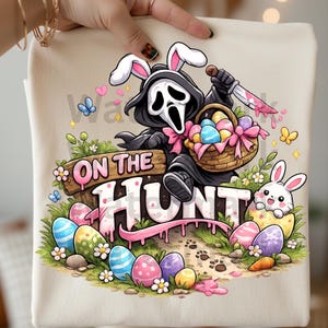 Diseño de Pascua espeluznante con diseño de búsqueda de huevos (Png) / Conejito fantasma en la búsqueda (Png) / Descarga digital de Pascua de terror / Gráfico de camiseta de sublimación divertida de Pascua