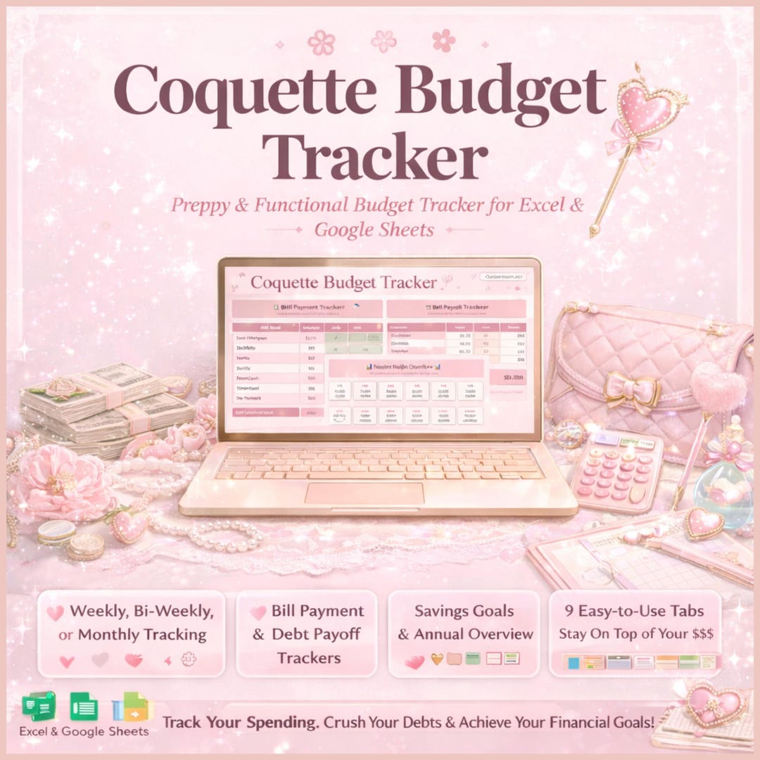 Coquette Budget Tracker Spreadsheet | Excel & Google Sheets | Weekly ...
