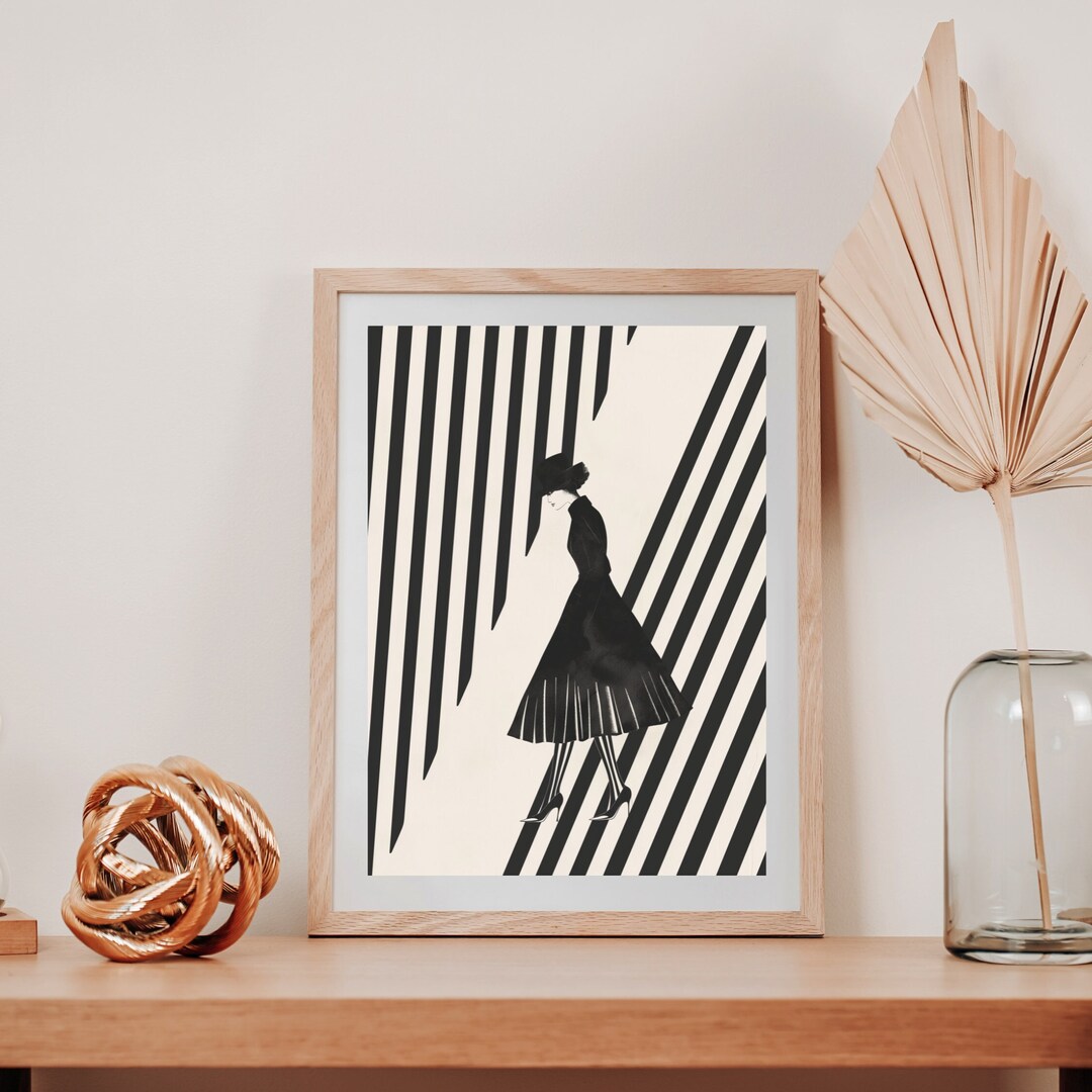 Printable Wall Art Minimalist Black White Stripes, Monotone Digital Art ...