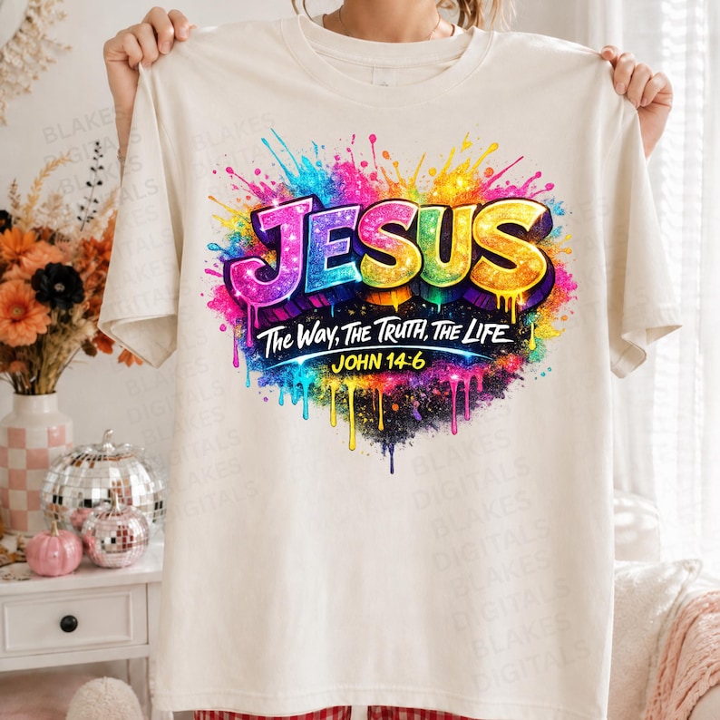 Jesus PNG, Christian Sublimation Design, The Way The Truth The Life PNG, John 14:6 Bible Verse Shirt, Faith Sublimation, Religious Splatter image 1