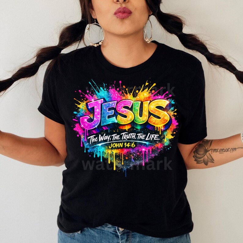 Jesus PNG, Christian Sublimation Design, The Way The Truth The Life PNG, John 14:6 Bible Verse Shirt, Faith Sublimation, Religious Splatter image 3