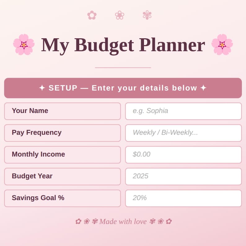 Coquette Budget Tracker Spreadsheet | Excel & Google Sheets | Weekly ...