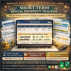 Short-Term Rental Manager Google Sheets Excel | Airbnb VRBO Hip-camp Direct Booking | Occupancy ADR RevPAR Dashboard Guest Log Supplies