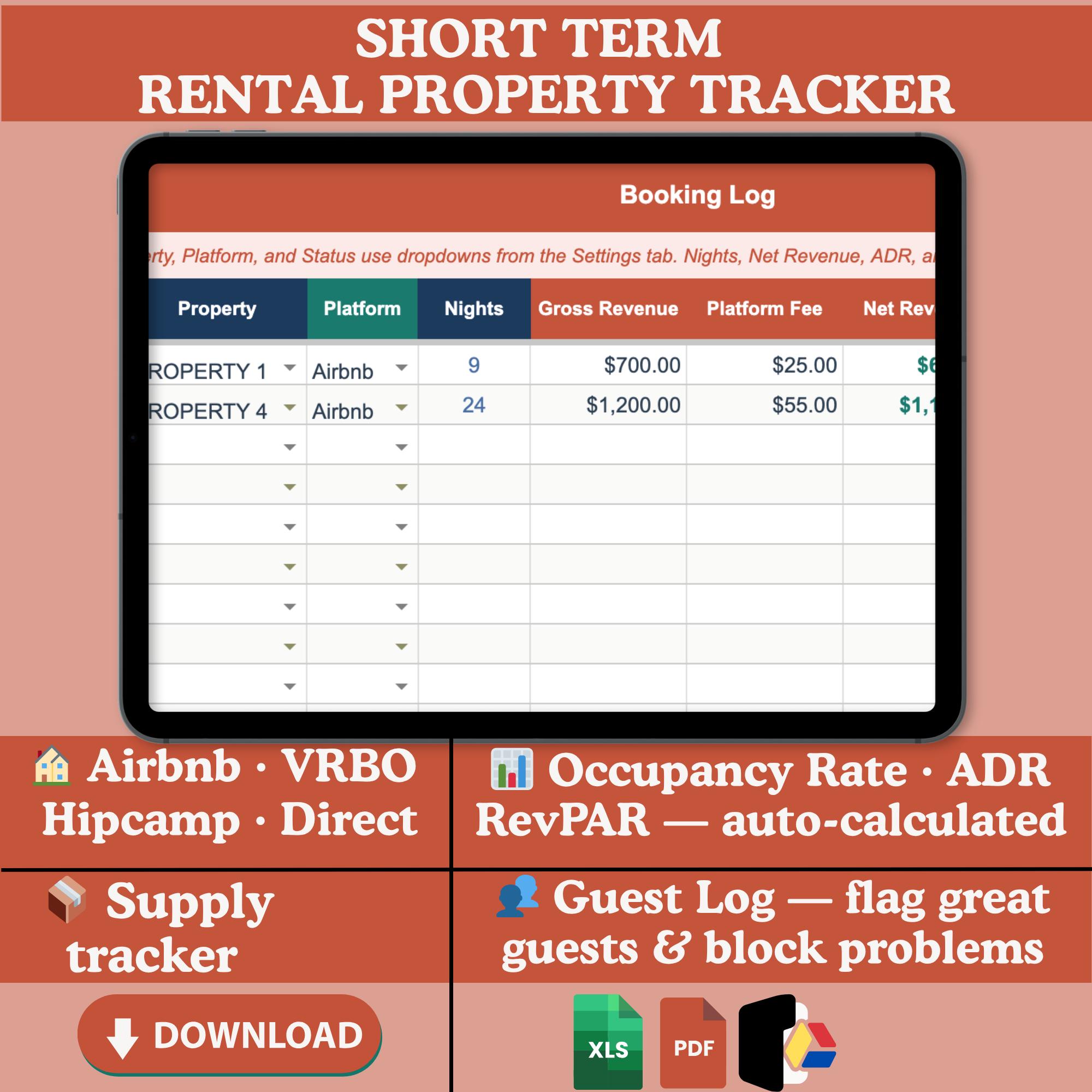 Short-term Rental Manager Google Sheets Excel | Airbnb VRBO Hip-camp ...