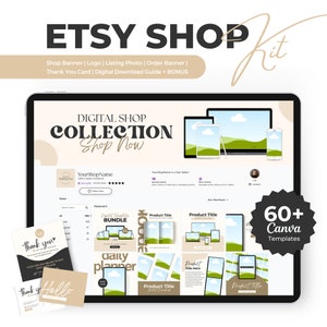 Etsy Shop Kit Canva Template, Etsy Store Banner and Canva Listing Template Design, Etsy Digital Product Branding Kit Template, Etsy Seller