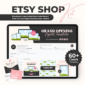 Etsy Shop Kit Canva Template, Etsy Store Banner and Canva Listing Template Design, Etsy Digital Product Branding Kit Template, Etsy Seller