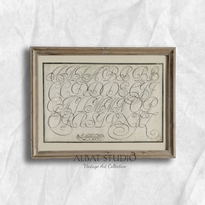 Vintage Alphabet Art Print | Scribble Sketch | Beige Scribbles Wall Art | Modern Traditional Decor | Abstract Art Prints | P59