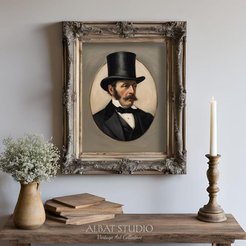 Vintage Gentleman in a Top Hat | Vintage Portrait Painting | Antique ...