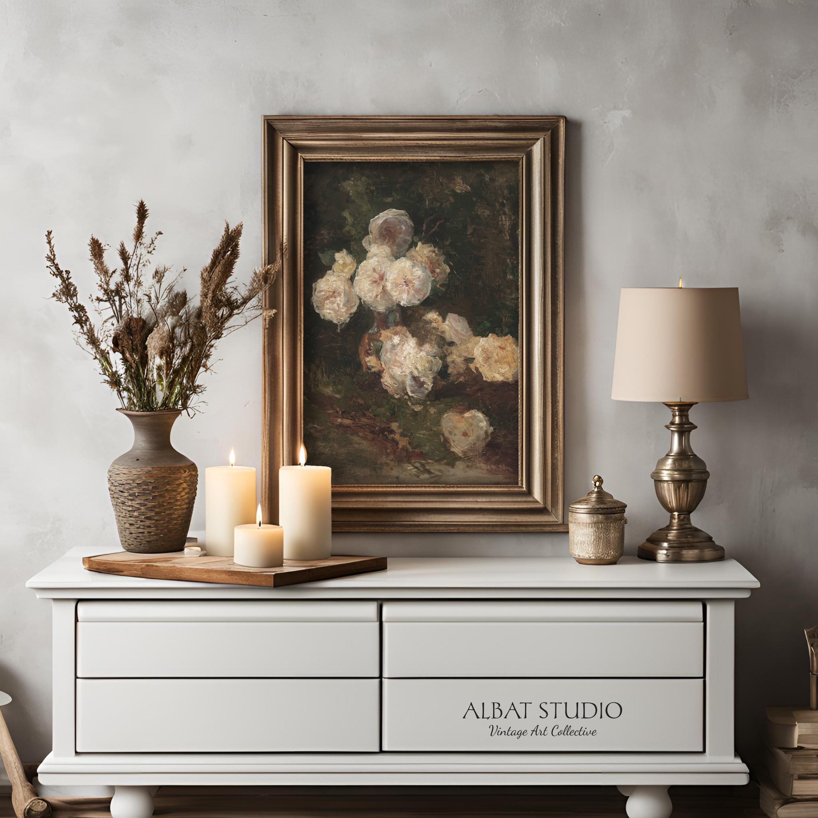 Moody Vintage Roses Print | Dark Floral Still Life Oil Painting | Still ...