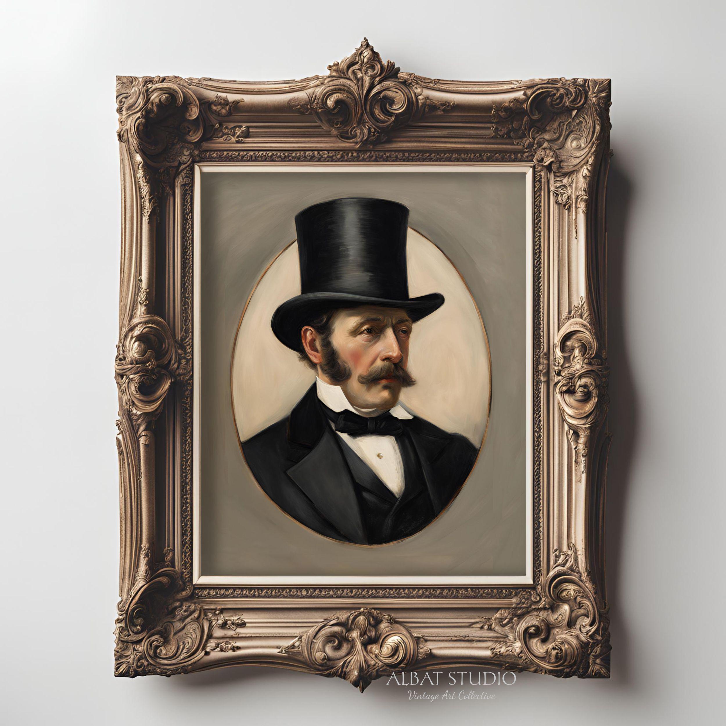 Vintage Gentleman in a Top Hat | Vintage Portrait Painting | Antique ...