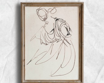 Vintage Abstract Sketch Woman Print | Antique Line Drawing | Digital Download | P54