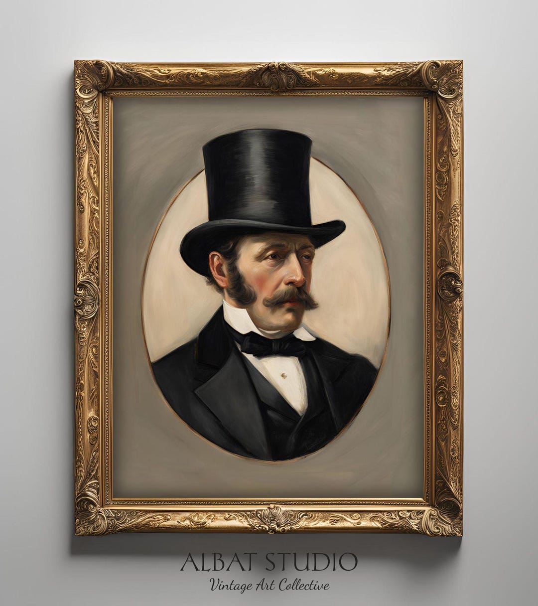 Vintage Gentleman in a Top Hat | Vintage Portrait Painting | Antique ...