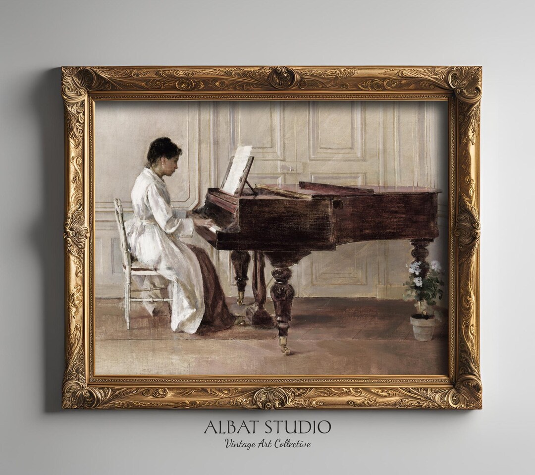 Vintage Woman Playing Piano | Oil Piano Painting | Digital Download ...