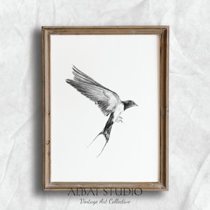 ORIGINAL Black White Swallow PRINT Farmhouse Painting | Rustic Home Decor |  Printable DIGITAL | P13