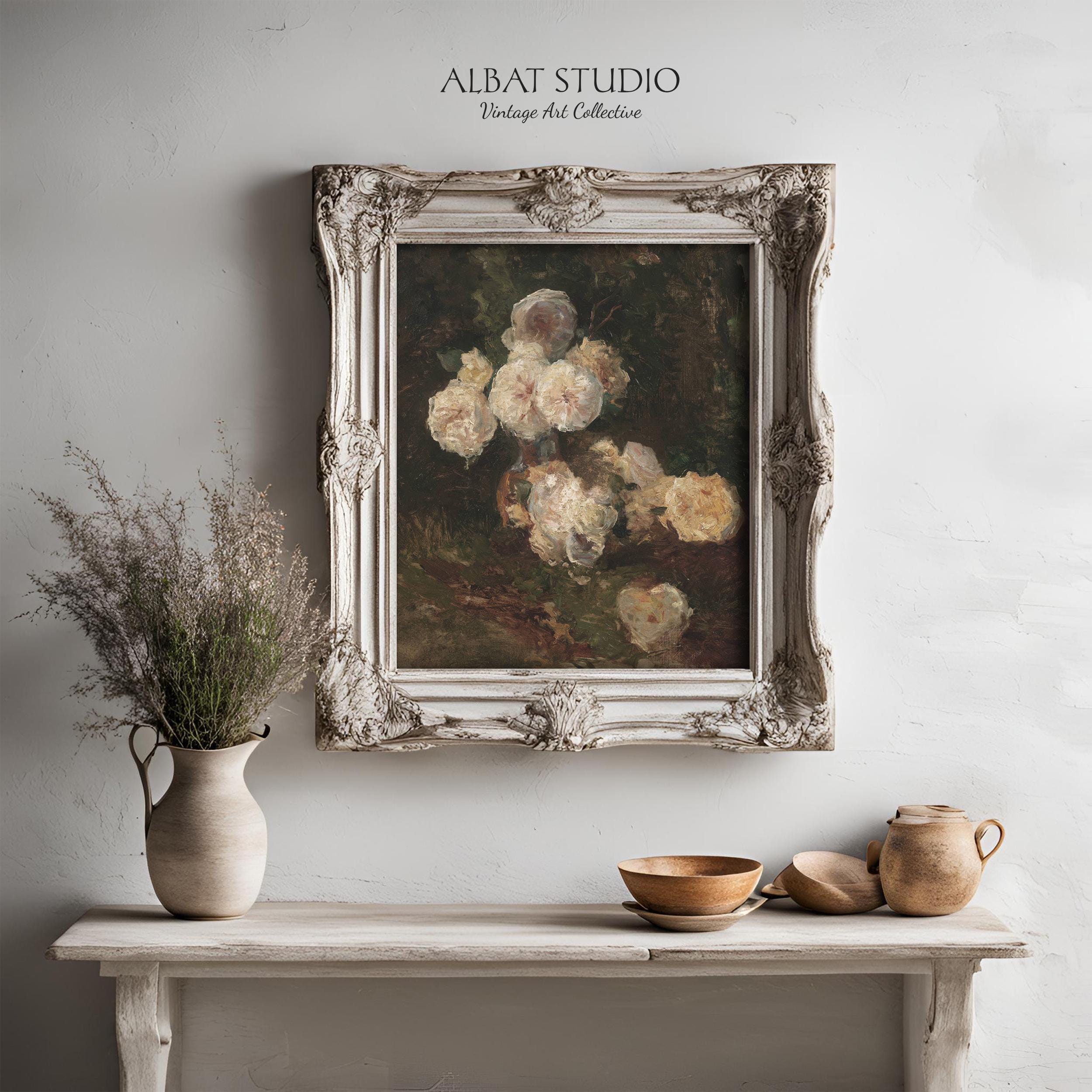 Moody Vintage Roses Print | Dark Floral Still Life Oil Painting | Still ...
