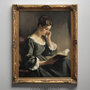 Vintage Reading Lady Painting | Antique Portrait Print | Digital Download | P83