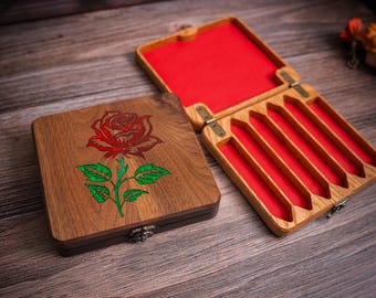 Fáfnir's Dice Vault - Rose Resin Inlay | USA Made • Dice Box • Hardwood Dice Tray
