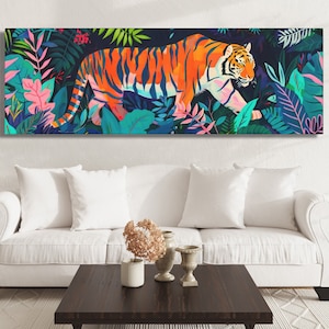 Tiger Wall Art Oriental Boho Tiger Canvas Kitsch Art Big Cat Art Whimsical Tiger Art Tiger Painting Kitsch Aesthetic Bengal Tiger Lover Gift