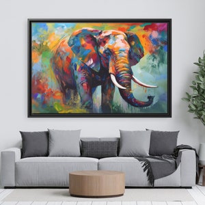Elephant Canvas Art Elephant Artwork Indian Elephant Colorful Wall Hanging India Happy Elephant Painting Boho Wall Art Cute Apartment Decor