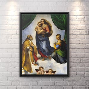 Raffaello La Madonna Sistina Raffaello Dipinto Madonna Arte murale Pittura rinascimentale Famosa opera d'arte Stampa artistica rinascimentale Pittura cattolica