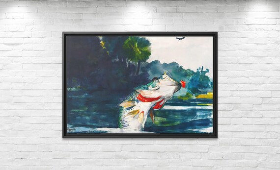 Winslow Homer Life Size Black Bass Winslow Homer Painting Huge Home Decor Wall Art Winslow Homer Painting Winslow Homer Fishing Painting