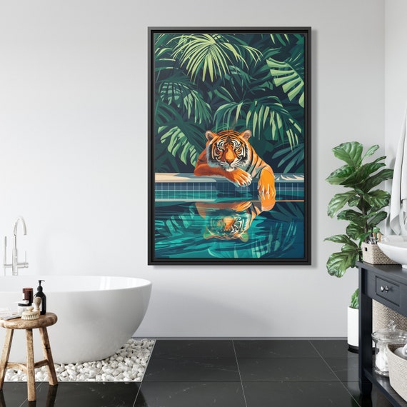 Tiger Wall Art Oriental Boho Tiger Canvas Kitsch Art Big Cat Art Whimsical Tiger Art Tiger Painting Kitsch Aesthetic Bengal Tiger Lover Gift