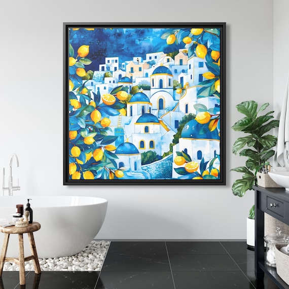 Santorini Wall Art Greece Artwork Airbnb Decoration Mykonos Wall Art Lemon Tree Art Italian Summer Beachy Room Decor Santorini Poster Summer