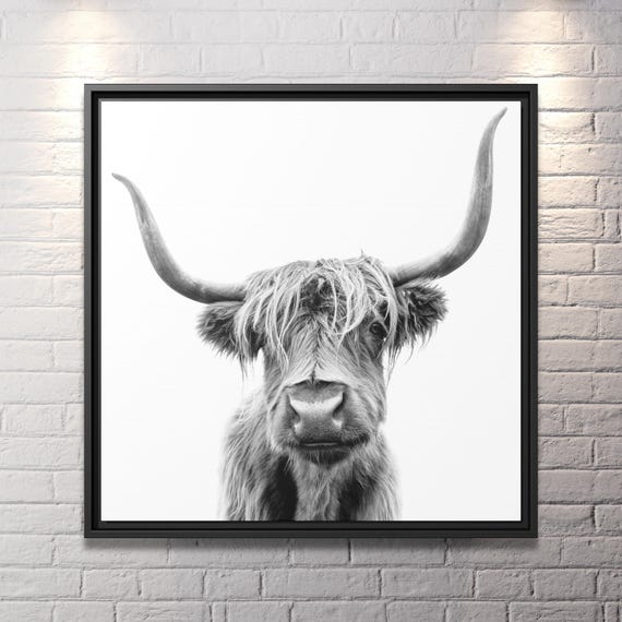 Highland Cow Painting Canvas Print Farmhouse Art Cattle Country Wall Art Black and White Cow Print Rustic Wall Art Extra Large Canvas Cow