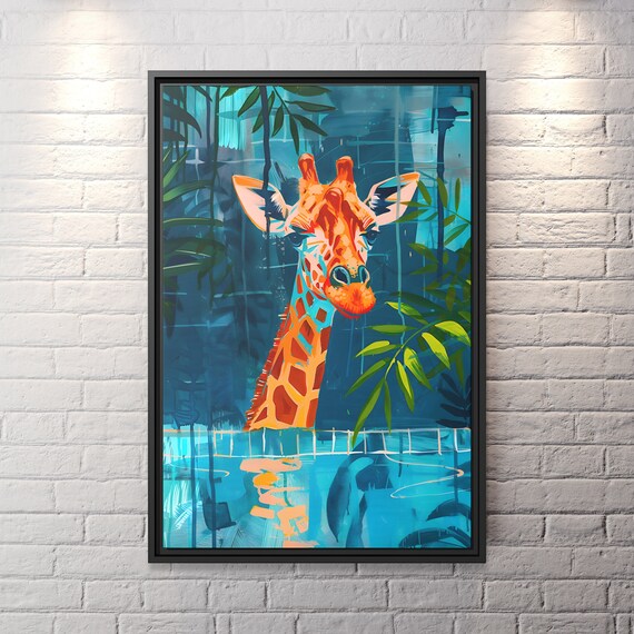 Giraffe Wall Art Oriental Boho Giraffe Canvas Kitsch Art Whimsical Giraffe Art Painting Giraffe Kitsch Aesthetic Giraffe Bathroom Painting