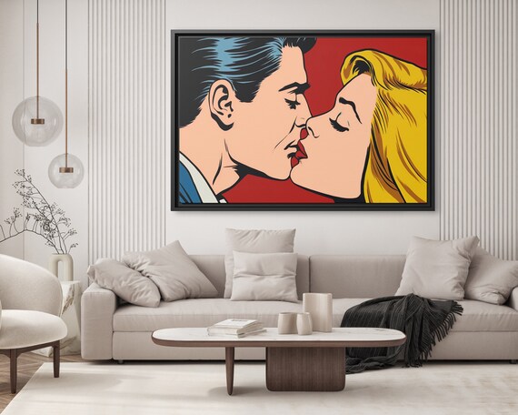 Modern Pop Art Romantic Painting Andy Warhol Popart Love Couple Painting Warhol Pop Art Romantic Print Retro Pop Artwork Warhol Canvas