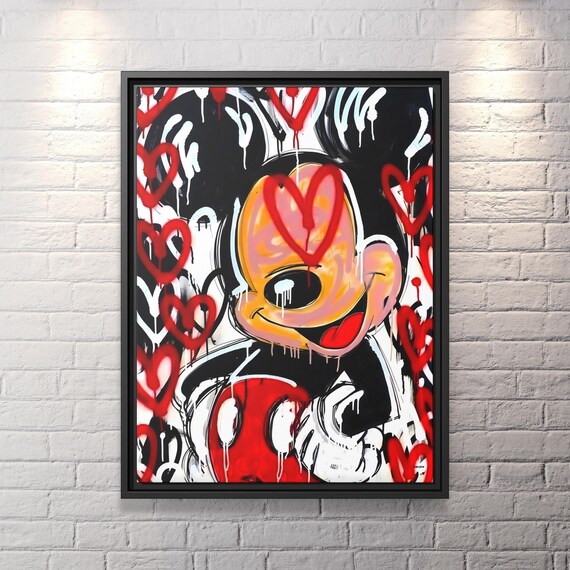 Mickey Mouse Canvas Classic Mickey Mouse Painting Banksy Wall Art Graffiti Banksy Mickey Mouse Print Graffiti Street Art Canvas Banksy Art