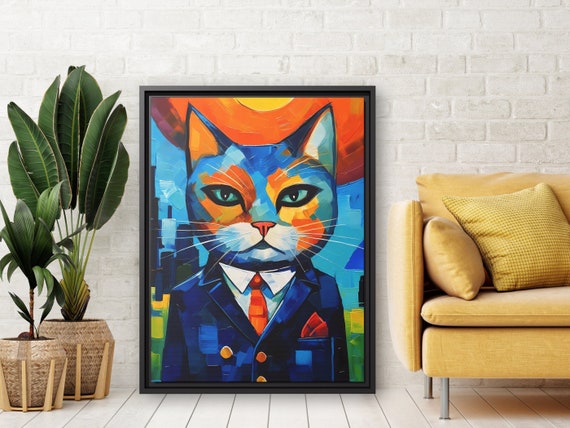 Whimsical Cat Art Cute Cat Painting Colorful Cat Art Abstract Cat Canvas Print Modern Cat Art Funny Cat Painting Cat Lover Gift Idea Cat Art