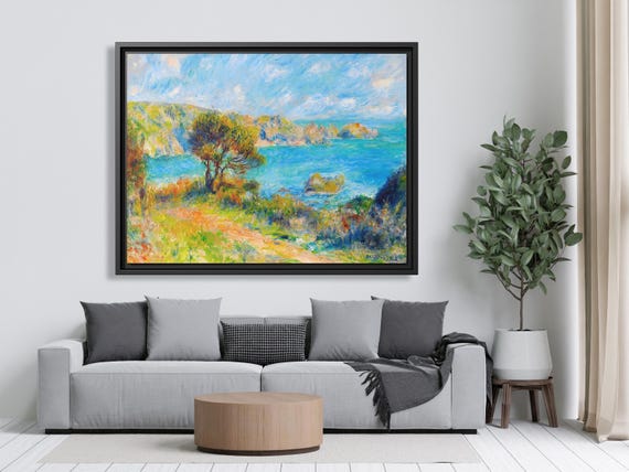 Pierre-Auguste Renoir View at Guernsey Pierre Auguste Renoir Painting Rustic Landscape Print Seascape Wall Art Landscape Costal View Print
