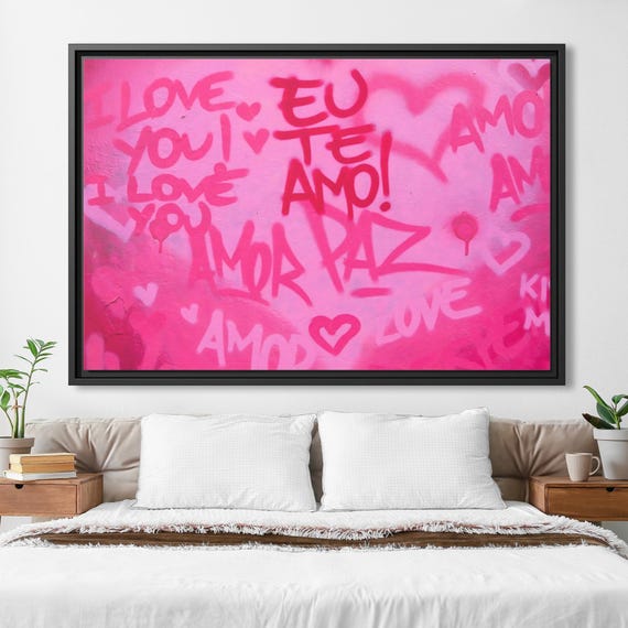 Pink Love Wall Art Love Canvas Print Pink Love Art Te Amo Wall Art Pink Hearts Wall Art Pink Hearts Canvas Graffiti Painting Heart Artwork