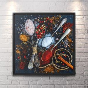 Spoons With Spices Wall Art Spoons Spices Kitchen Canvas Print Spoon Herbs Wall Art Spices Printed Foods Art Canvas Gift Kitchen Wall Art