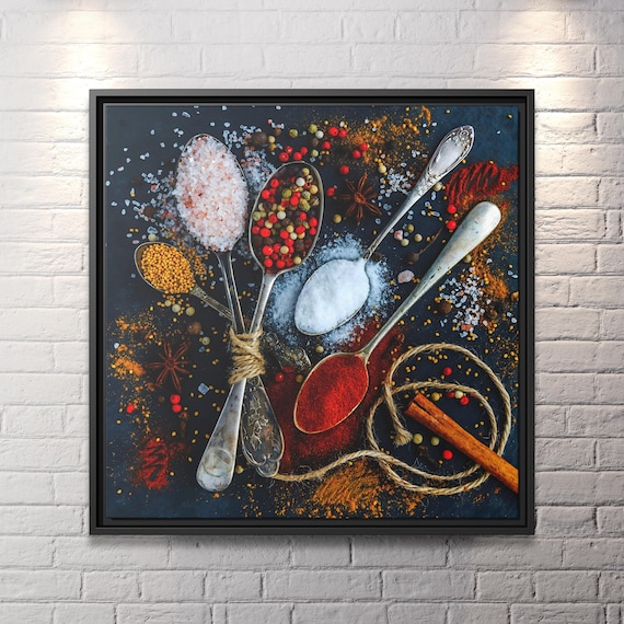 Spoons With Spices Wall Art Spoons Spices Kitchen Canvas Print Spoon Herbs Wall Art Spices Printed Foods Art Canvas Gift Kitchen Wall Art