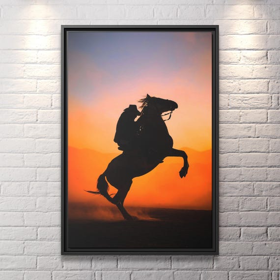Cowboy Photography Horse Canvas Print Equine Photography Large Horse Poster Modern Horse Art Arizona Sunset Horse Yeehaw Wall Art Cowboy