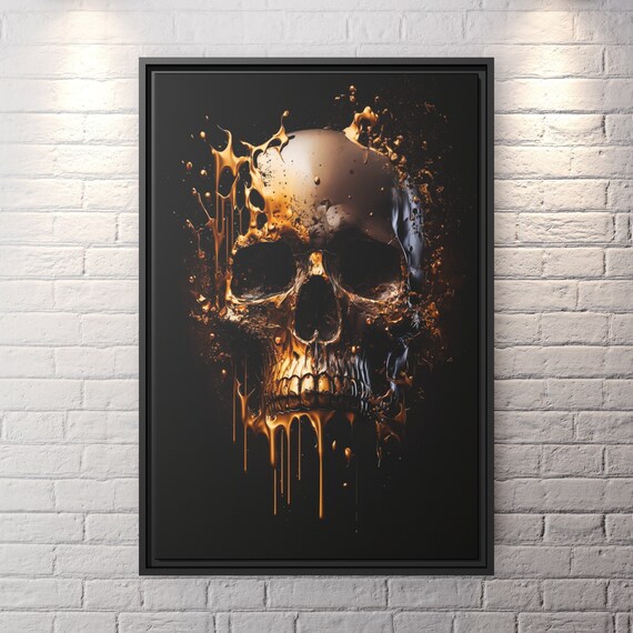 Human Skull Art Large Gold Artwork Skull Painting Black Gold Artwork Skull Paintings Cultural Artwork Pop Art Skull Black Gold Painting Art