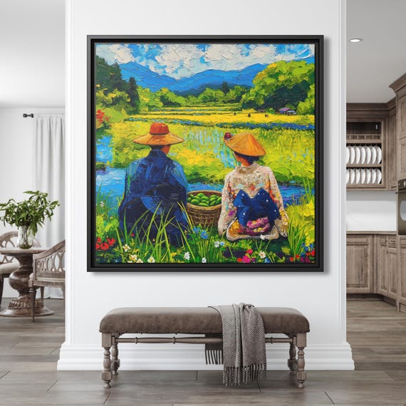 Japanese Outdoor Wall Art Van Gogh Inspired Japanese Wall Art Canvas Impressionist Poster Japanese Canvas Wall Art Pointillism Artwork Asian