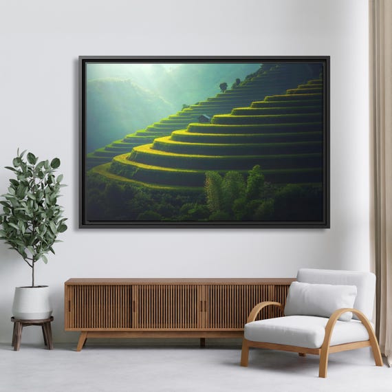 Scenic View Wall Art Scenic View Canvas Print Landscape Green Nature Wall Art Landscape Rice Farm Mountain Tranquil Art Print Nature Decor