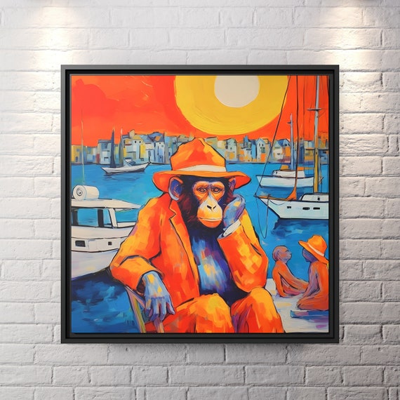 Monkey Artwork Sailing Wall Art Monkey Canvas Cute Apartment Wall Art Monkey Sailing Art Monkey Art Print Funny Monkey Art Sailor Print