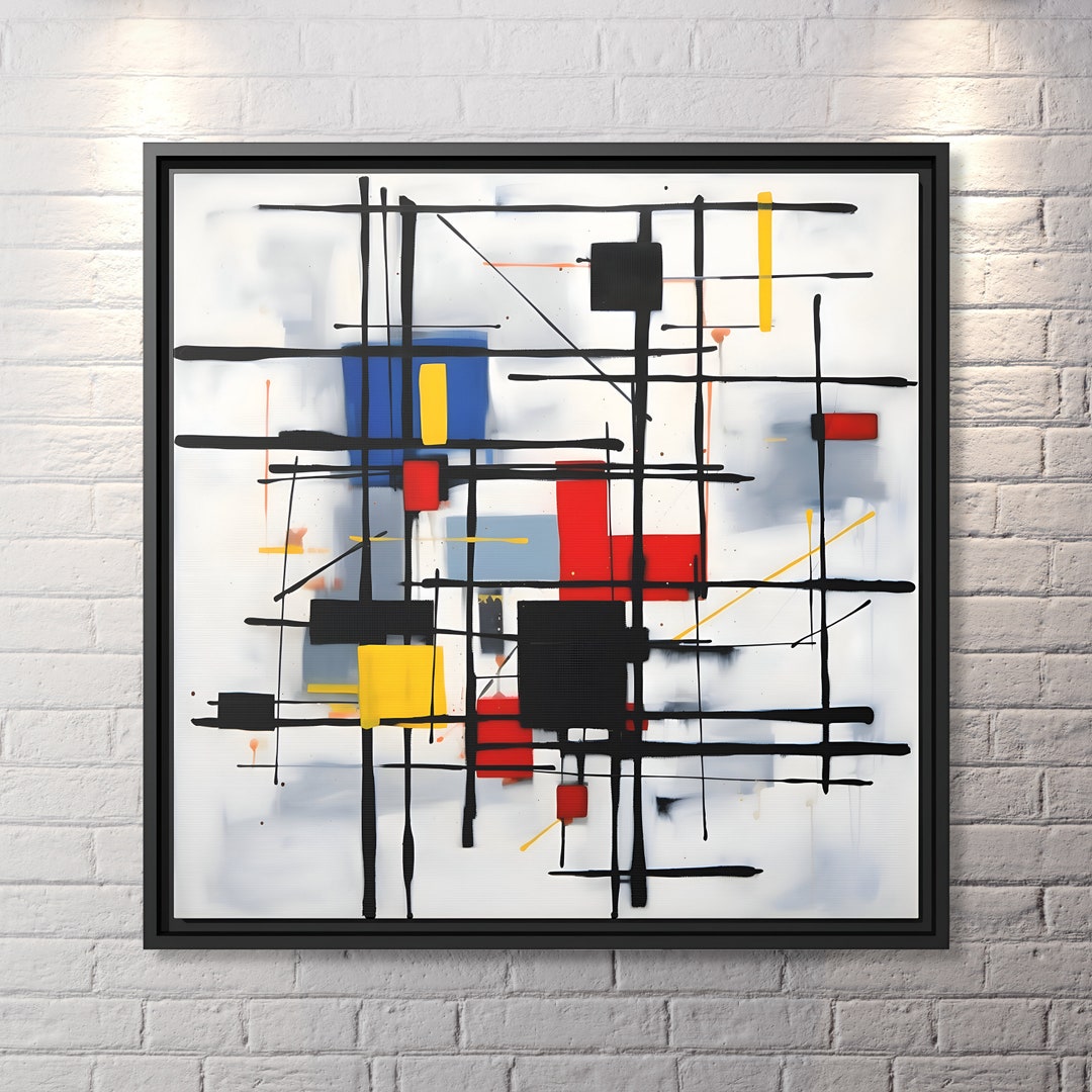 Modrian Framed Canvas Print Piet Mondrian Wall Art Abstract Modern Minimal Canvas ...