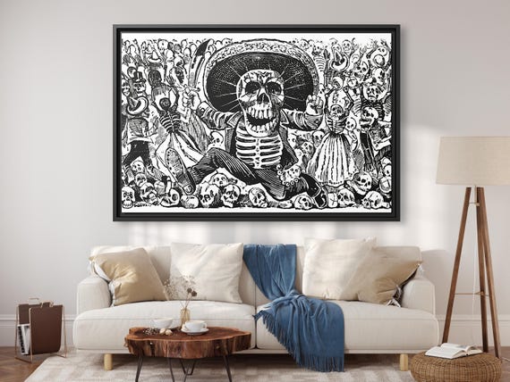 Jose Guadalupe Posada Calaveras Oaxaquena Posada Print Day of the Dead Wall Art Halloween Painting Skulls Print Dia Muertos Mexican Wall Art