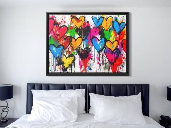 Wall Art Banksy Street Art Graffiti Heart Art Romantic Painting Colorful Hearts Graffiti Painting Banksy Artwork Heart Painting Large Banksy