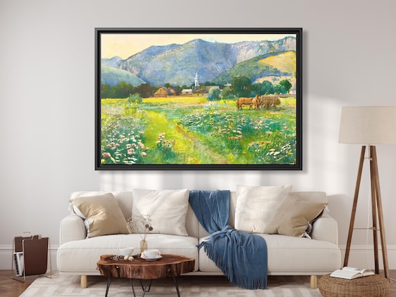 Artwork Julius Zorkoczy Landscape With a Blooming Meadow Julius Zorkoczy Painting Farm Landscape Vintage Mountain Landscape Print Spring