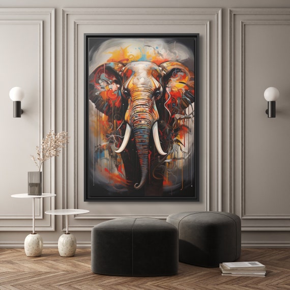 Elephant Canvas Art Elephant Artwork Indian Elephant Colorful Wall Hanging India Happy Elephant Painting Boho Wall Art Cute Apartment Decor