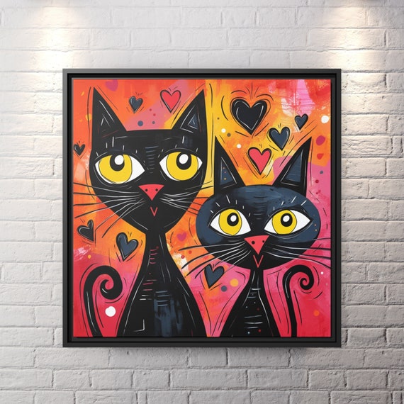 Whimsical Cat Art Cute Cat Painting Colorful Cat Art Abstract Cat Canvas Print Modern Cat Art Funny Cat Painting Cat Lover Gift Idea Cat Art