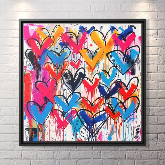 Wall Art Banksy Street Art Graffiti Heart Art Romantic Painting Colorful Hearts Graffiti Painting Banksy Artwork Heart Painting Large Banksy