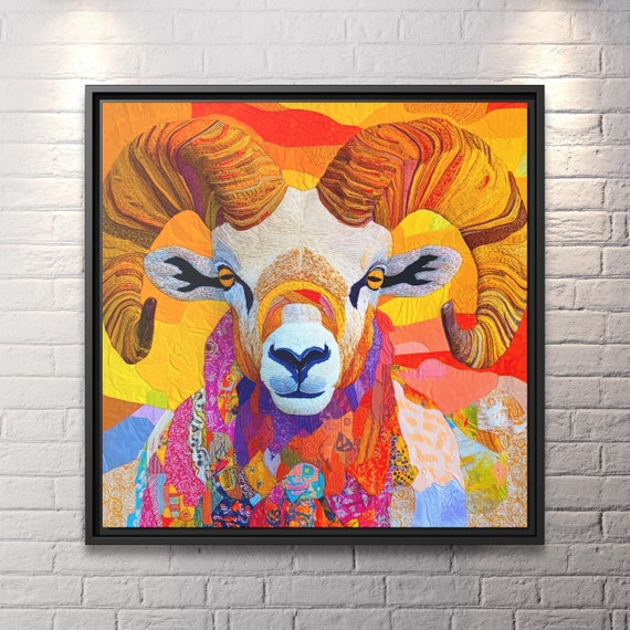 Ram Wall Art Wild Life Painting Rustic Gallery Wall Art Ram Decor Mountain Animal Art Aries Ram Wall Art Strong Animal Art Ram Aries Print